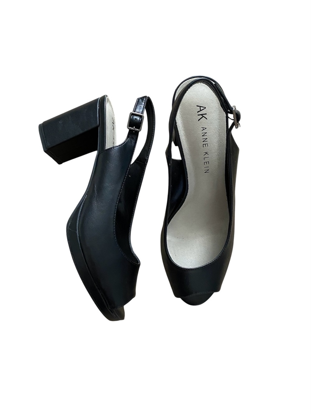 Anne Klein Black Peep-Toe Slingback Block Heel Sandals